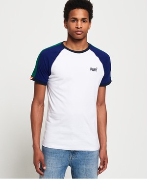 Superdry Organic Cotton Racer Cut & Sew Ringer Férfi Pólók Fehér/Kék | UYFWH3801